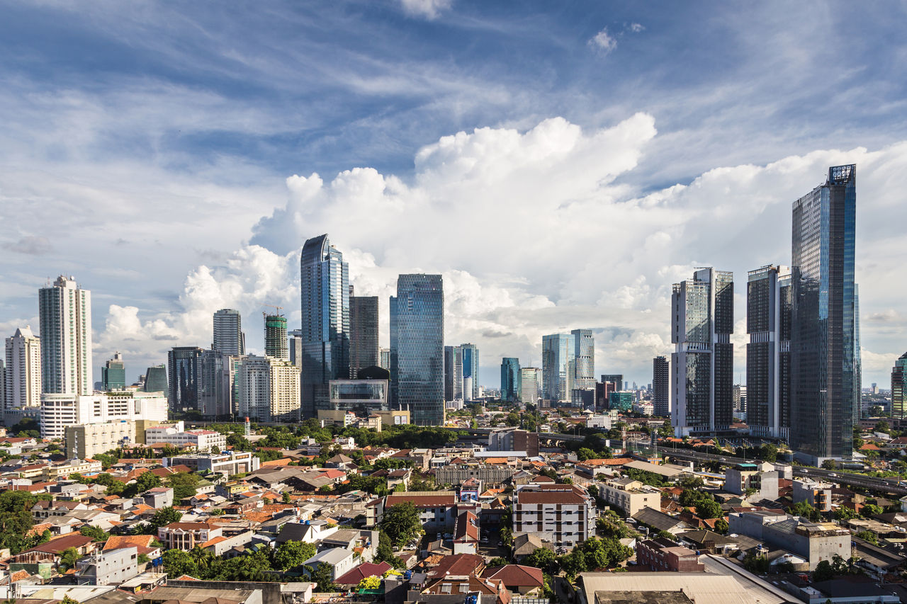 Aerial view of office buildings in the South Central Business district of Jakarta in Indonesia capital city