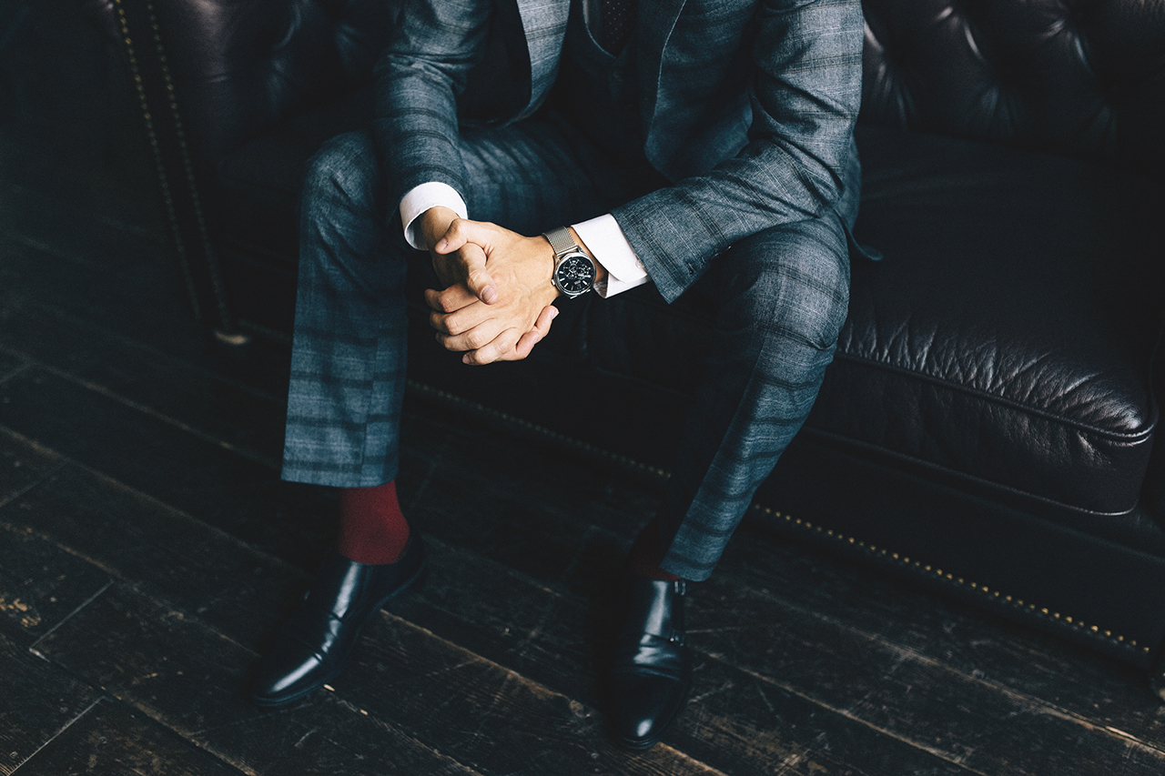 Closeup fashion image of luxury watch on wrist of man.body detail of a business man.