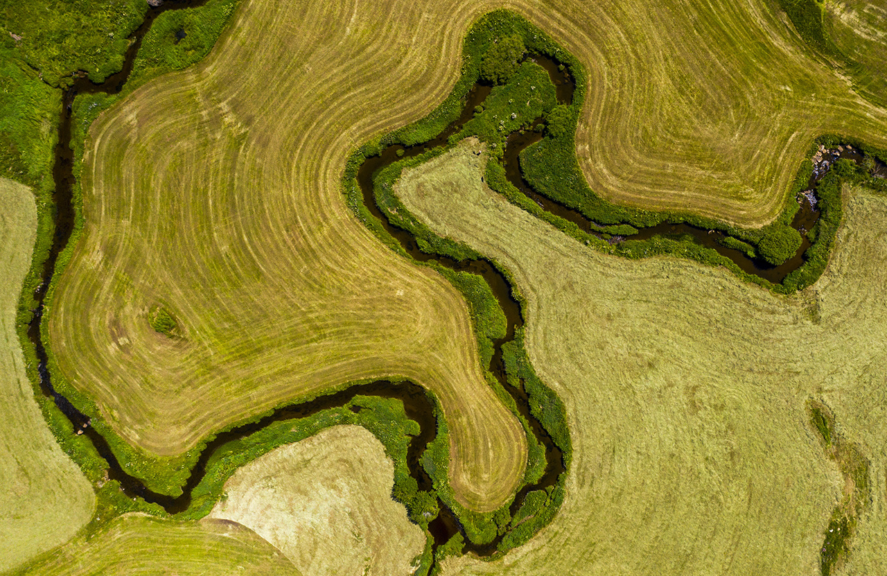 abstract background ground- view of spectacular river flows and green meadow