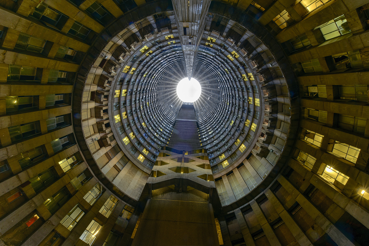 Ponte City Building interior cylinder. Ponte City is a famous skyscraper in the Hillbrow neighbourhood of Johannesburg.
