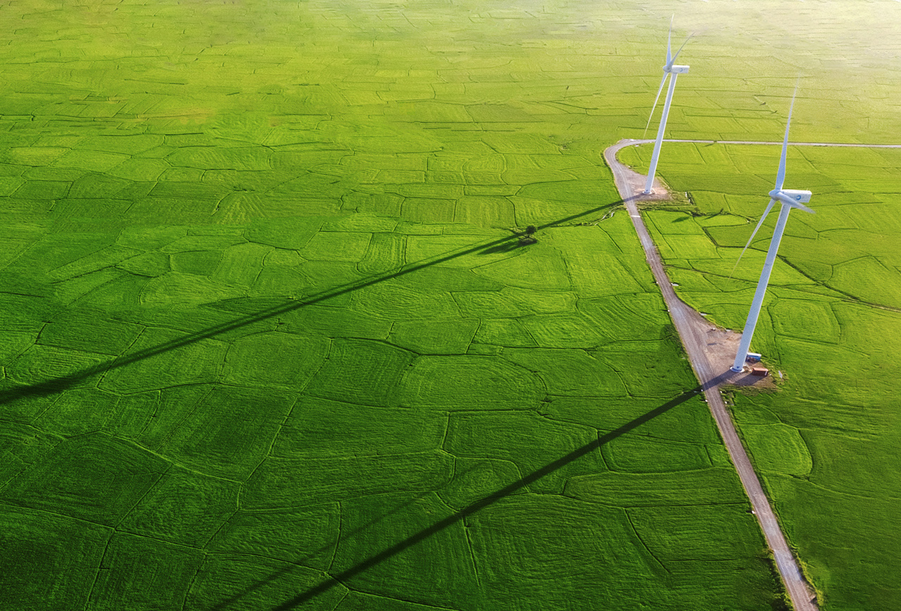 Landscape with Turbine Green Energy Electricity, Windmill for electric power production, Wind turbines generating electricity on rice field at Phan Rang, Ninh Thuan, Vietnam. Clean energy concept., Landscape with Turbine Green Energy Electricity, Windmill for el