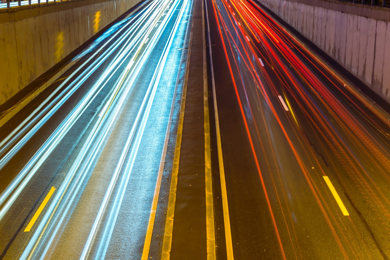 High Angle View Of Illuminated Light Trails On Highway At Night