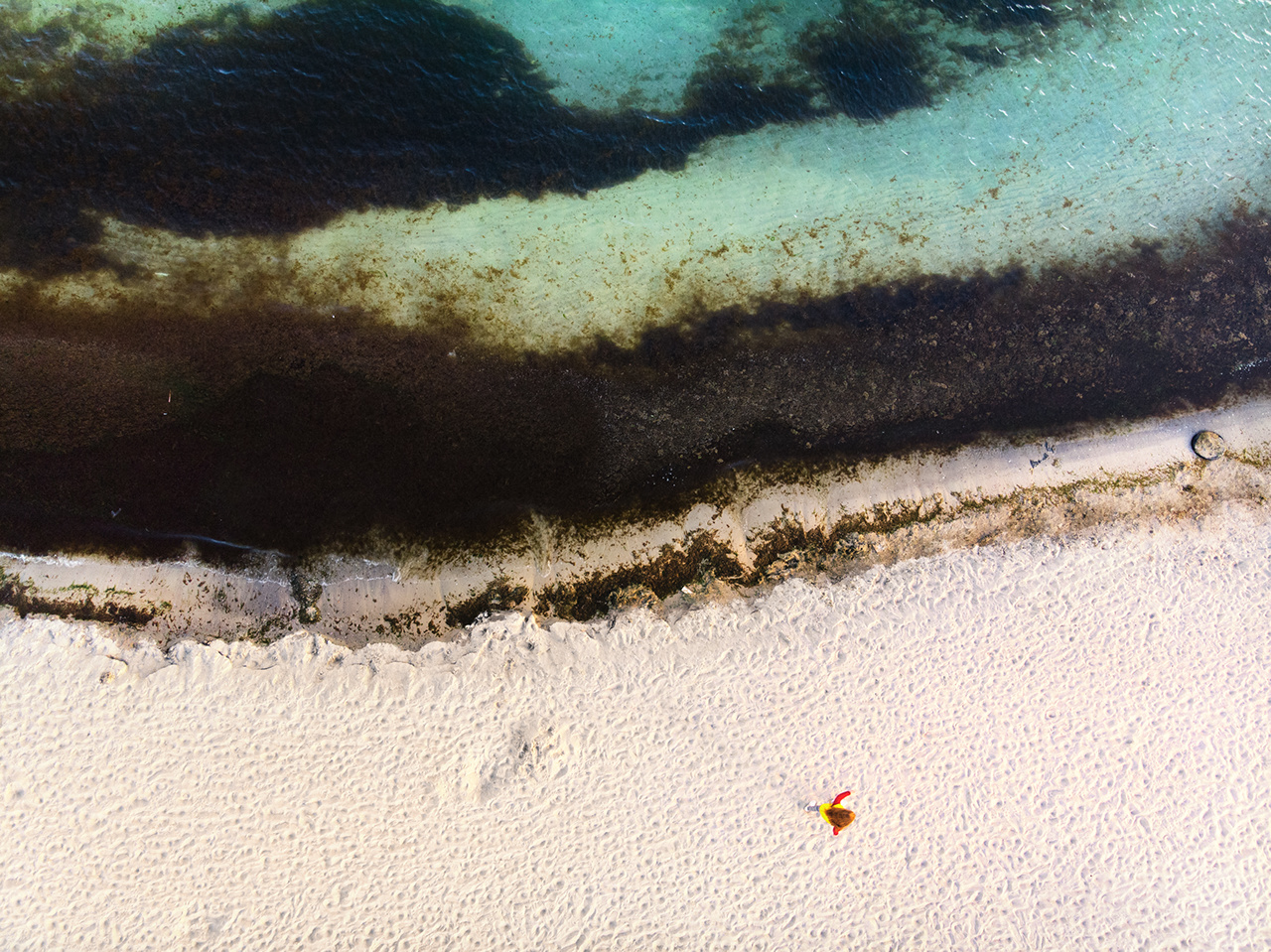 Sea pollution. Top view of the sea beach