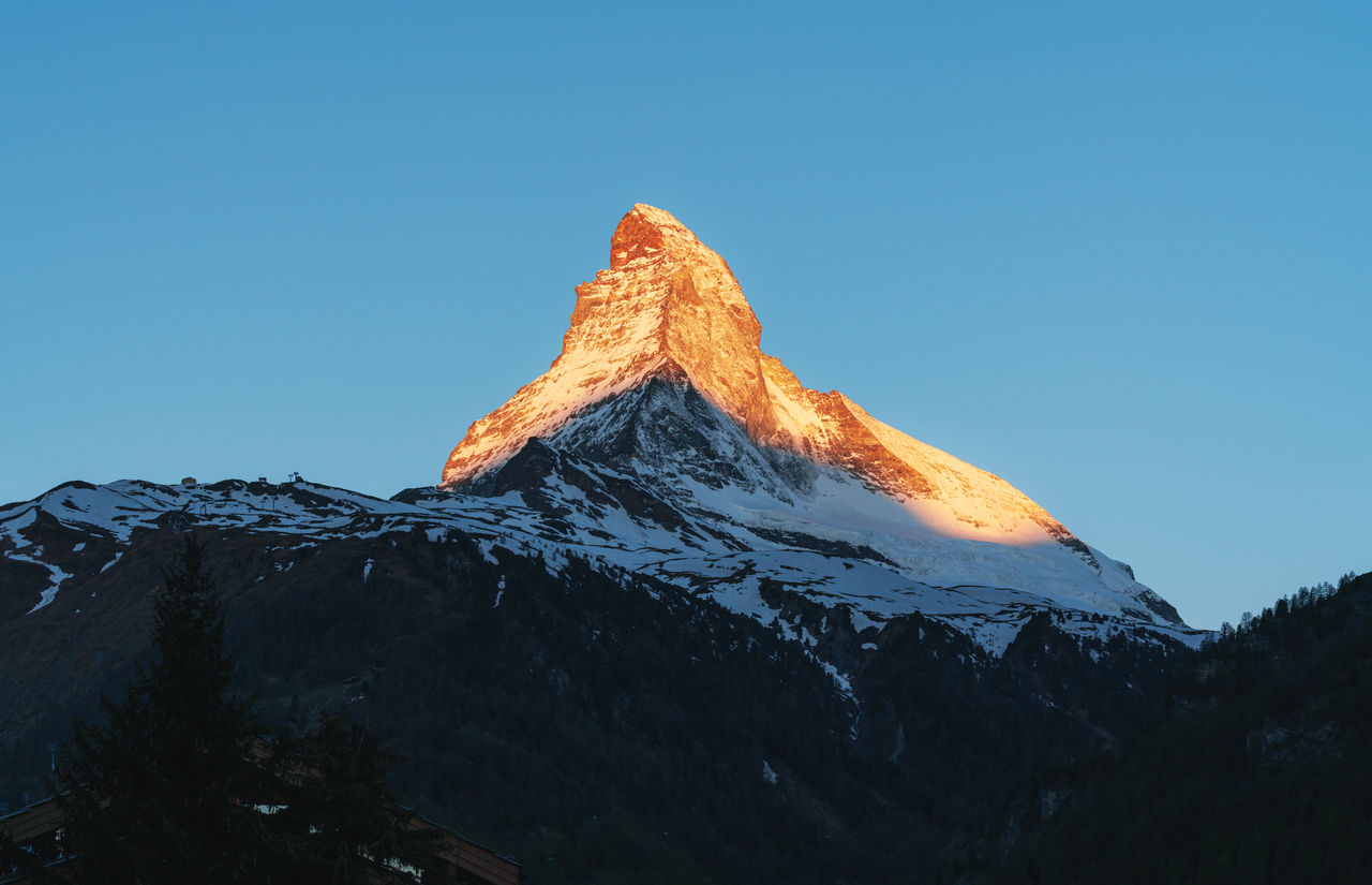 Matterhorn mountain with sunlight on peak in the morning, view at Zermatt Switzerland, Matterhorn mountain with sunlight on peak in the morning, view a