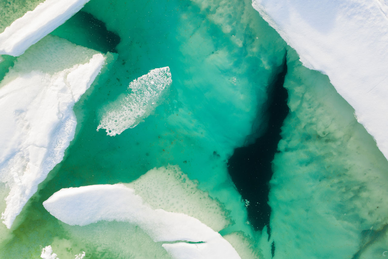 Melting ice near Sirmilik National Park on Bylot Island. Pond Inlet, Nunavut, Canada