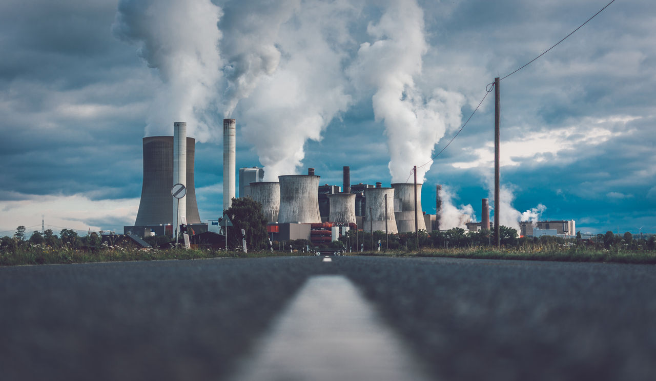 street towards power plant in Niederaussem Germany, lignite-fired